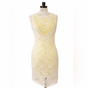 Forever 21 Neon Yellow Ivory Lace Overlay Dress Ivory Floral Lace Medium Large